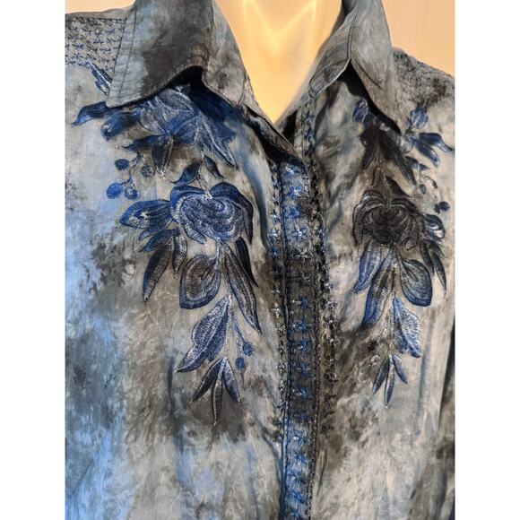 Vintage Goa Blue Embroidered Blouse - Large - Picture 2 of 10